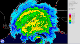 An animated file the colorized radar version of a hurricane