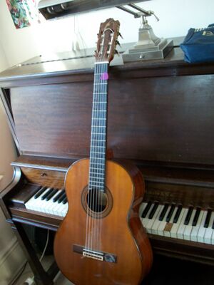 Guitar in front of a piano