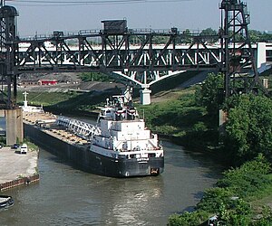 Algoma Central's Buffalo rounds a curge in Cleveland's Cuyahoga River.jpg