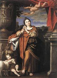 (PD) Painting: Domenichino Saint Agnes of Rome, the patron saint of chastity, gardeners, girls, engaged couples, rape victims, and virgins.
