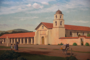© Painting: Chesley Bonestell The Mission San Buenaventura complex depicted as it may have looked at the height of the Mission Period.