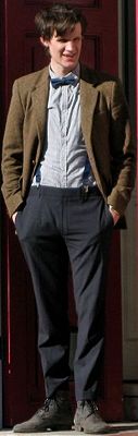 Smith on location and in costume as the Doctor while filming his first season of Doctor Who.