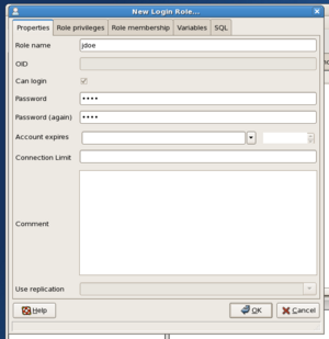 CentOS 5.4 screenshot pgAdmin III new login role.png