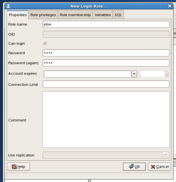 File:CentOS 5.4 screenshot pgAdmin III new login role.png