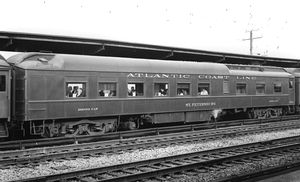 © Photo: George Votava Built for the Atlantic Coast Line Railroad (ACL) in 1920, the heavyweight dining car "St. Petersburg" is pictured at the Manhattan Transfer station in January, 1937.