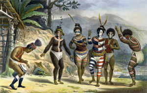 (PD) Painting: Jean Baptiste Debret Indians dancing at the San José Mission in 1839, from Voyage Pittoresque et Historique au Bresil.