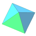 regular octahedron: 8 triangle faces, 6 vertices, 12 edges