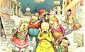 Munchkins are the Little People as shown in this 1896 Judge cartoon; the Yellow Kid (center) was one the first color comic strip characters.