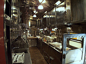 (CC) Photo: Robert A. Estremo The pantry aboard former Santa Fe dining car #1474, the "Cochiti." Over a million meals were served in the 36-seat car, which remained in service through the late 1960s.