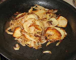 The potatoes and onions mixed together